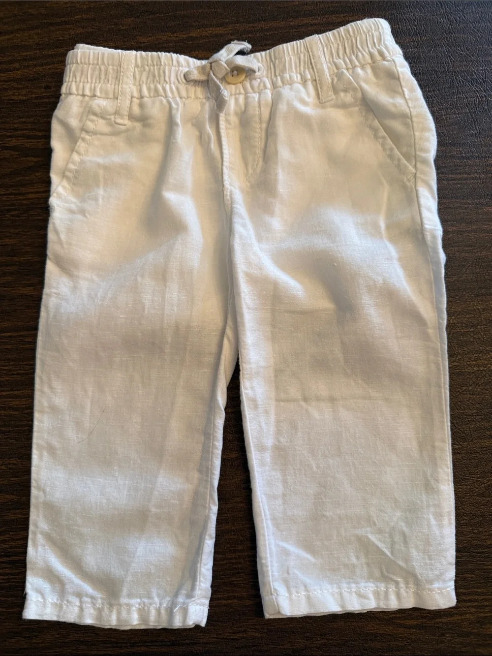 GAP White Drawstring Linen-Blend Kids Pants